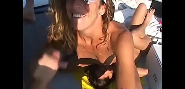  Horny blonde fucks her husband and girlfriend on a boat